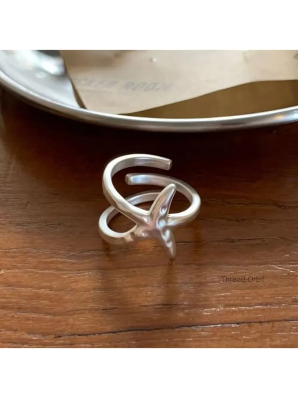 Starfish Ring Adjustable Textured Stainless Steel Statement Beach Jewelry